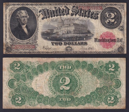 1917 United States 2 Dollar Banknote P.-188 MB+/F+