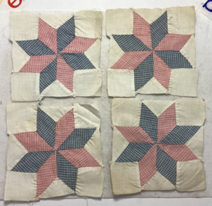 Vintage Quilt Blocks Eight Point Star Lot Of 87 Pink Blue White Gingham Check