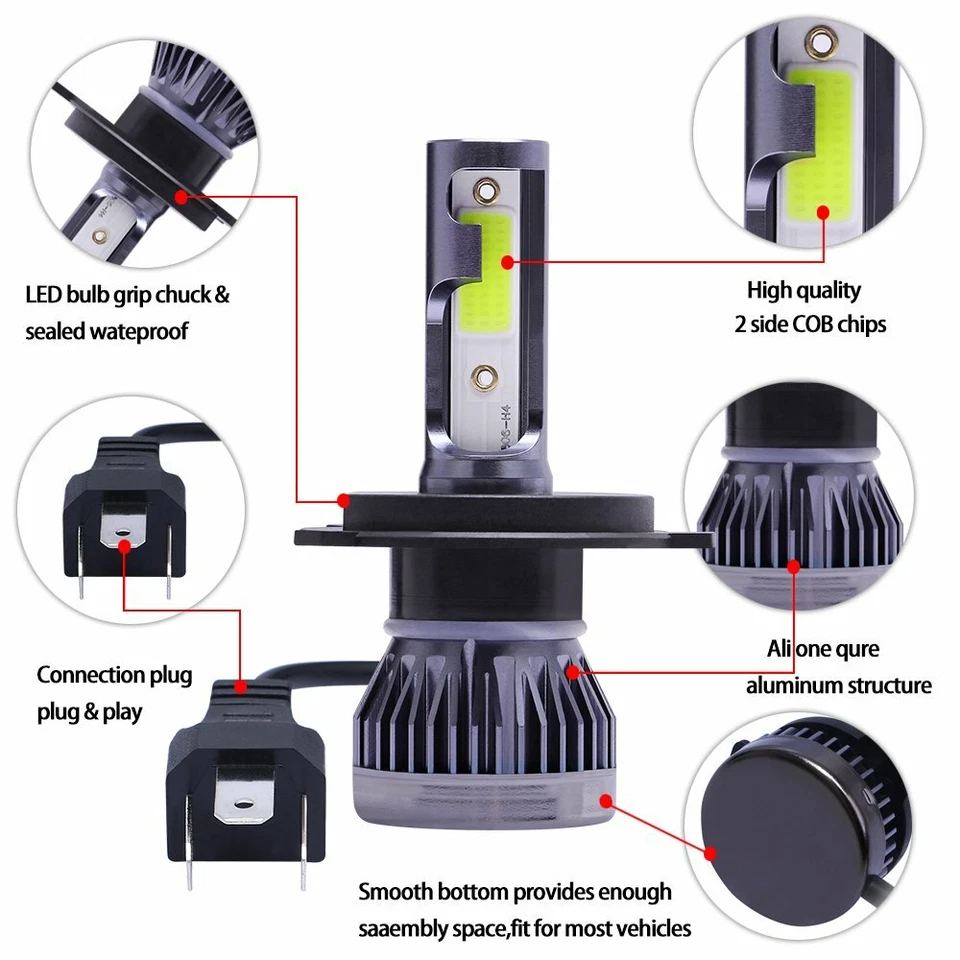 2x H4 9003 120W 280000LM LED Headlight Kit Hi/Lo Beam Light Bulbs 8000K Ice Blue - Image 4 of 4