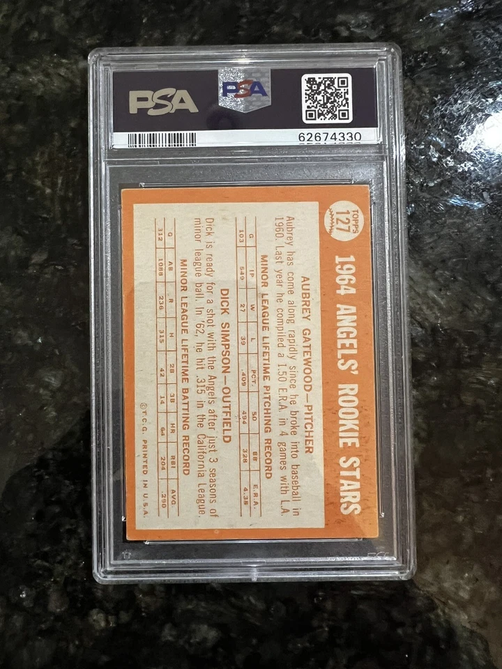 1964 Topps Rookie Stars Angels #127 Aubrey Gatewood Dick Simpson PSA 4 Low Pop - Image 2 of 2