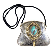 Manuel Vargo Hand Made Silver on Brass Purse with Chrysocolla Center Stone