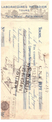 TOURS (37) PHARMAZEUTISCHE PRODUKTE / LABOR ''P. METADIER'' 1930 verarbeitet