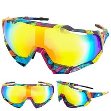 Oversize 90s RETRO SPORTY Wrap Around Style SUN GLASSES GOGGLES Gold Mirror Lens