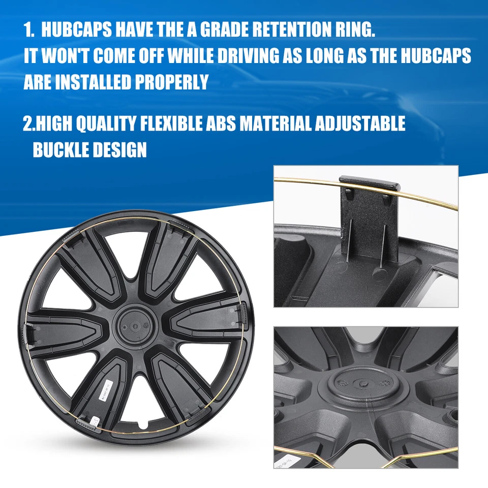 Juego de 4 Tapacubos Universal Tapacubos de 14" Plateado y Negro Snap On Coche Camión Foto 3 de 4