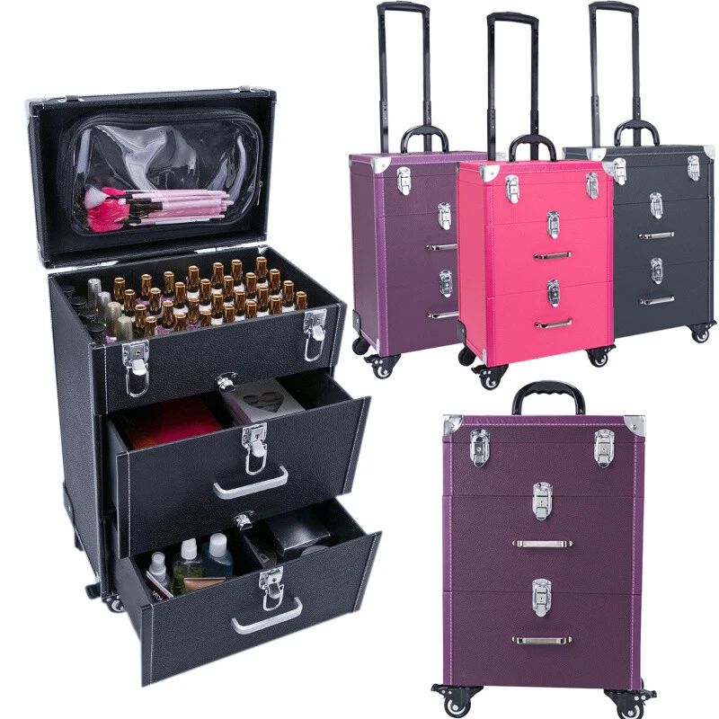 Makeup Trolley Case Large Beauty Vanity Hairdressing Case on Wheels with Drawer