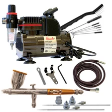 Paasche 1/5 HP Compressor w/ TG-3AS Gravity Feed Airbrush Set & Cleaning Brushes