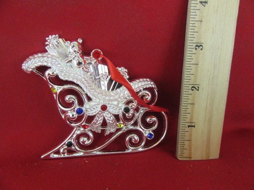 303. LENOX Sparkle and Scroll Frosted Multi Santa's Sleigh Christmas Ornament - Picture 2 of 5