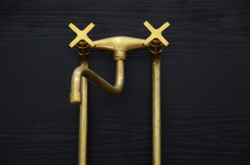 Brushed Brass Cross Handle Sink Faucet