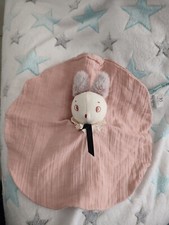 Doudou lapin plat rond lange vieux rose aprés la pluie MOULIN ROTY etat Neuf