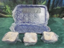 TEMP-TATIONS BY TARA PRESENTABLE BLUE FLORAL LACE ENTERTAINING SET NEW