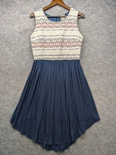 Anthropologie Dolan Dress Womens Medium Blue Beige Aztec Sabado Fit & Flare Boho