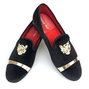 mens black and red loafers