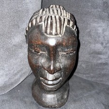 HAND CARVED WOODEN FEMALE HEAD OR BUST ORNAMENT - TRIBAL.  EBONY WOOD?