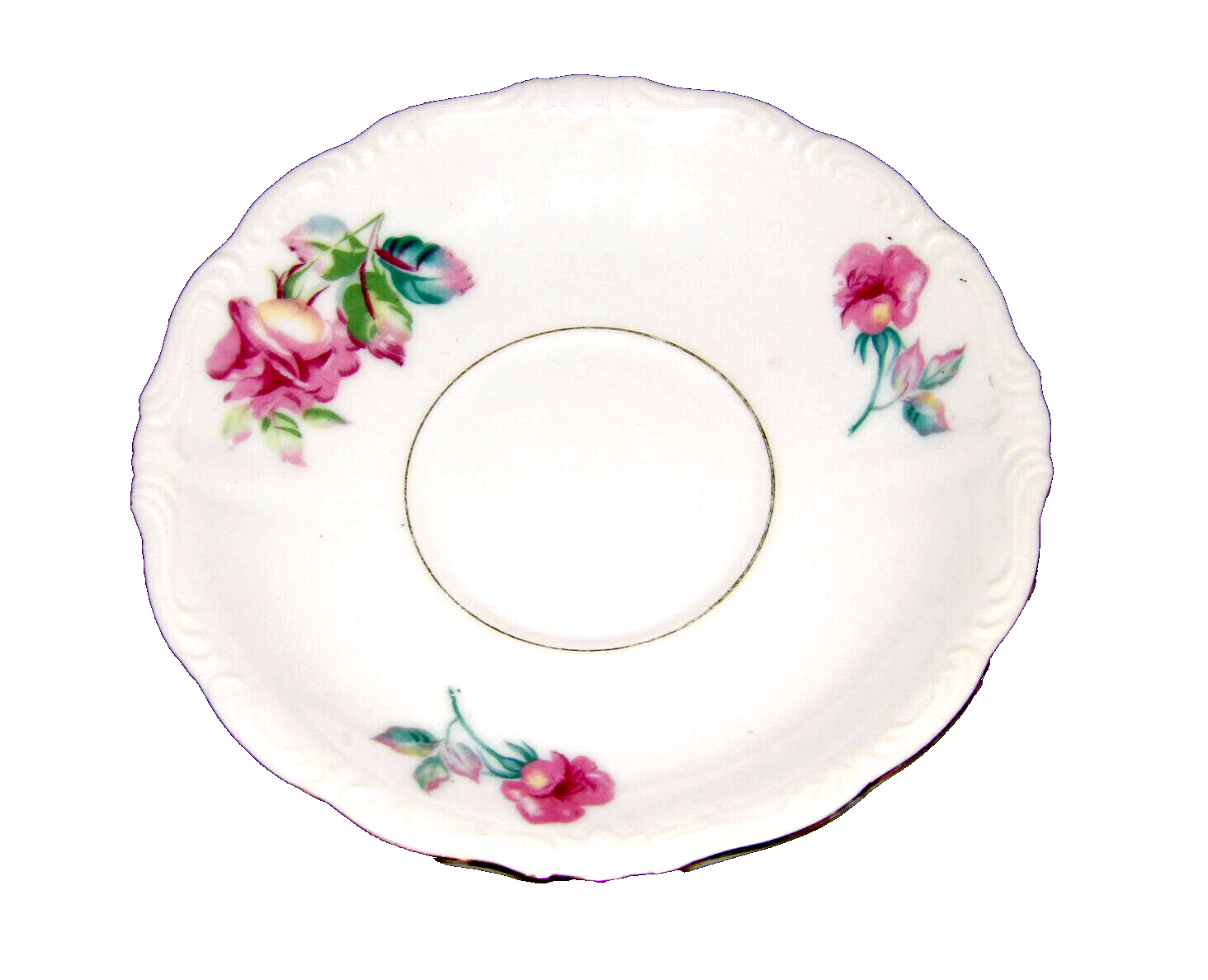 UCAGCO China 3 Leg Tea Cup and Saucer Set Pink Flower Roses Gold Trim