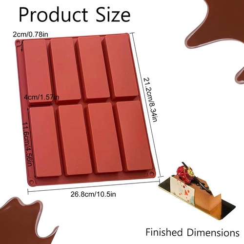 8 Cavities Square Chocolate Mold Bar Block Ice Silicone Cake Candy Bake Sugar - Picture 3 of 12