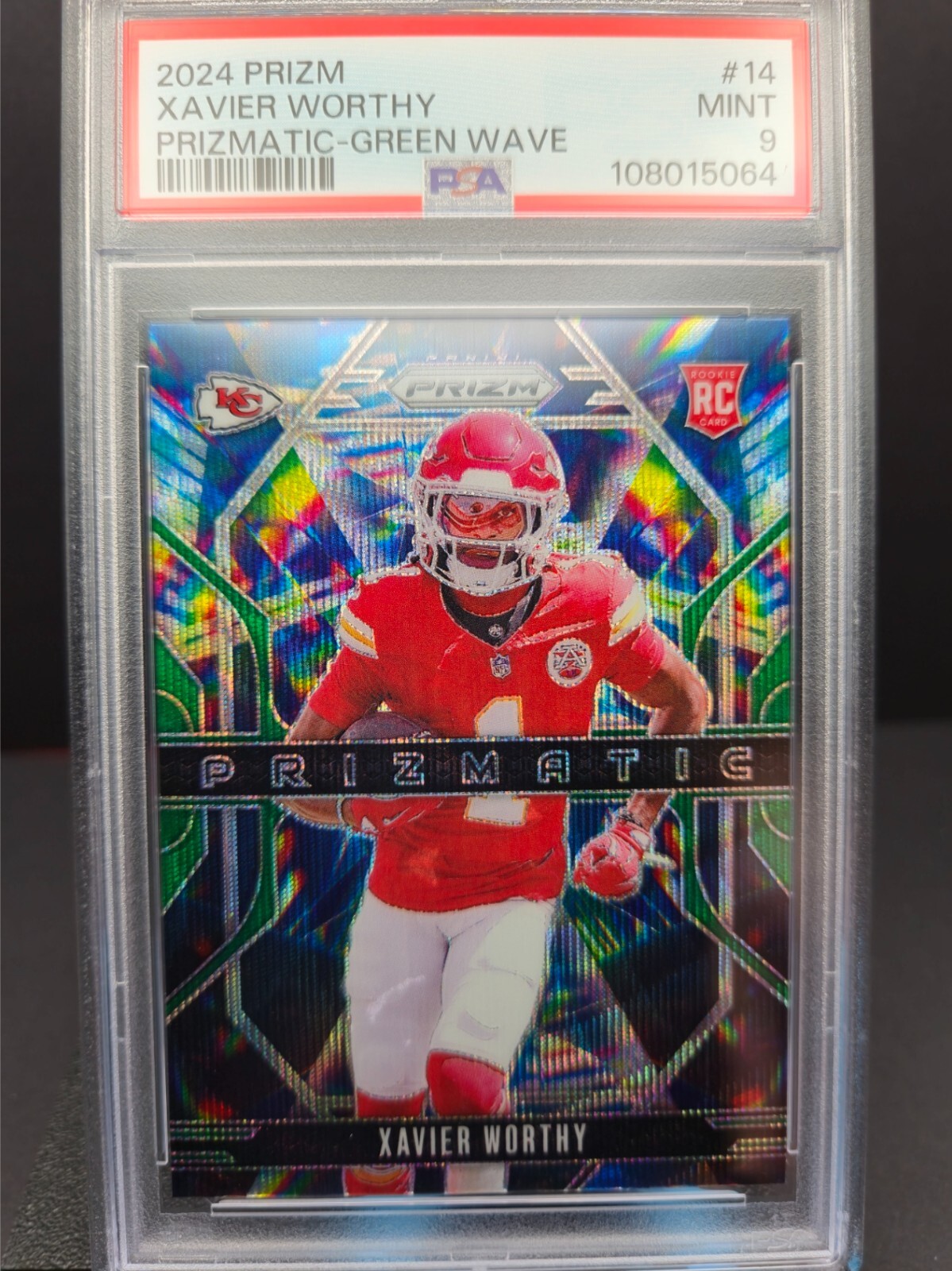 2024 Prizm Xavier Worthy Prizmatic Green Wave PSA 9