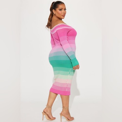 NWT Fashion Nova Pink Knit Off The Shoulder Stretch Midi Sweater Dress 3X - Picture 2 of 11
