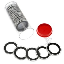 20 AirTite 30mm Black Ring US Half Dollar Coin Holders  Red Plug Capsule Tube