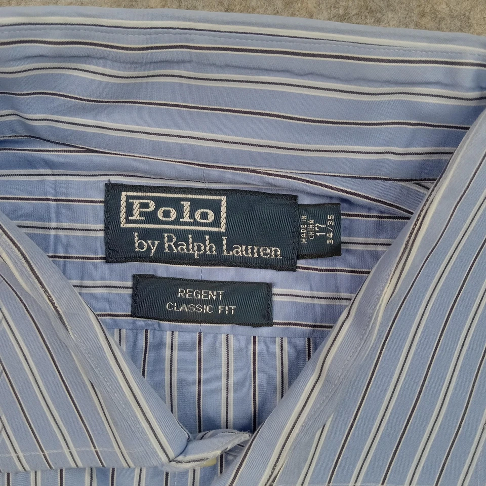 Polo Ralph Lauren Shirt Men17 34-35 Blue Stripe Regent Classic Fit Dress Oxford - Image 2 of 4