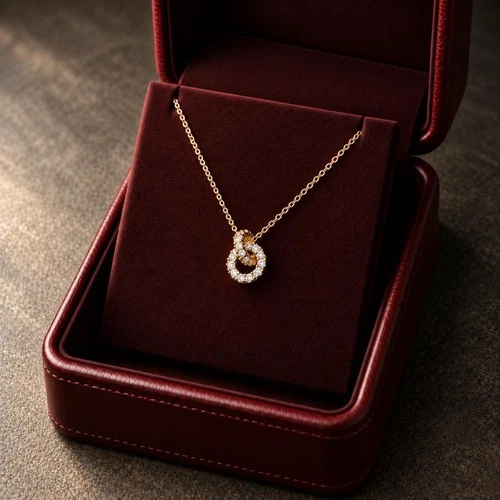 Double Ring Necklace Cubic Zirconia K18 Gold Tone Adjustable Chain - product listing photo