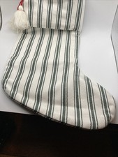 Hearth  Hand Magnolia Stocking Off White Green Stripes W Tassels Christmas