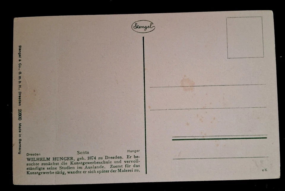 Künstlerkarte Wilhelm Hunger Senta Stengel Dresden Jugendstil AK ungelaufen - Bild 2 von 2