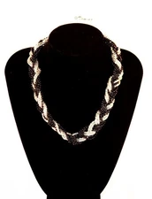 19" Gold Black Multi-Strand Interlaced Necklace Fashion Costume Jewelry New jxap