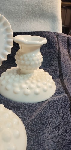 Fenton Hobnail Milchglas Vase, Schale, Korb, Creme/Zucker, Kerzenhalter 7 Stück - Bild 4 von 14