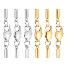 6Set 1.8mm Leather Cord End Caps with Lobster Claw Clasps Connector, Silver/Gold