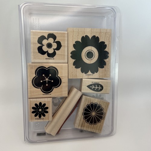 Stampin' Up! Set di 7 fiori timbro Petal Pizazz in legno e gomma