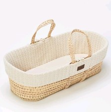 The Little Green Sheep FN010A Natural Knitted Moses Basket & Mattress-Linen