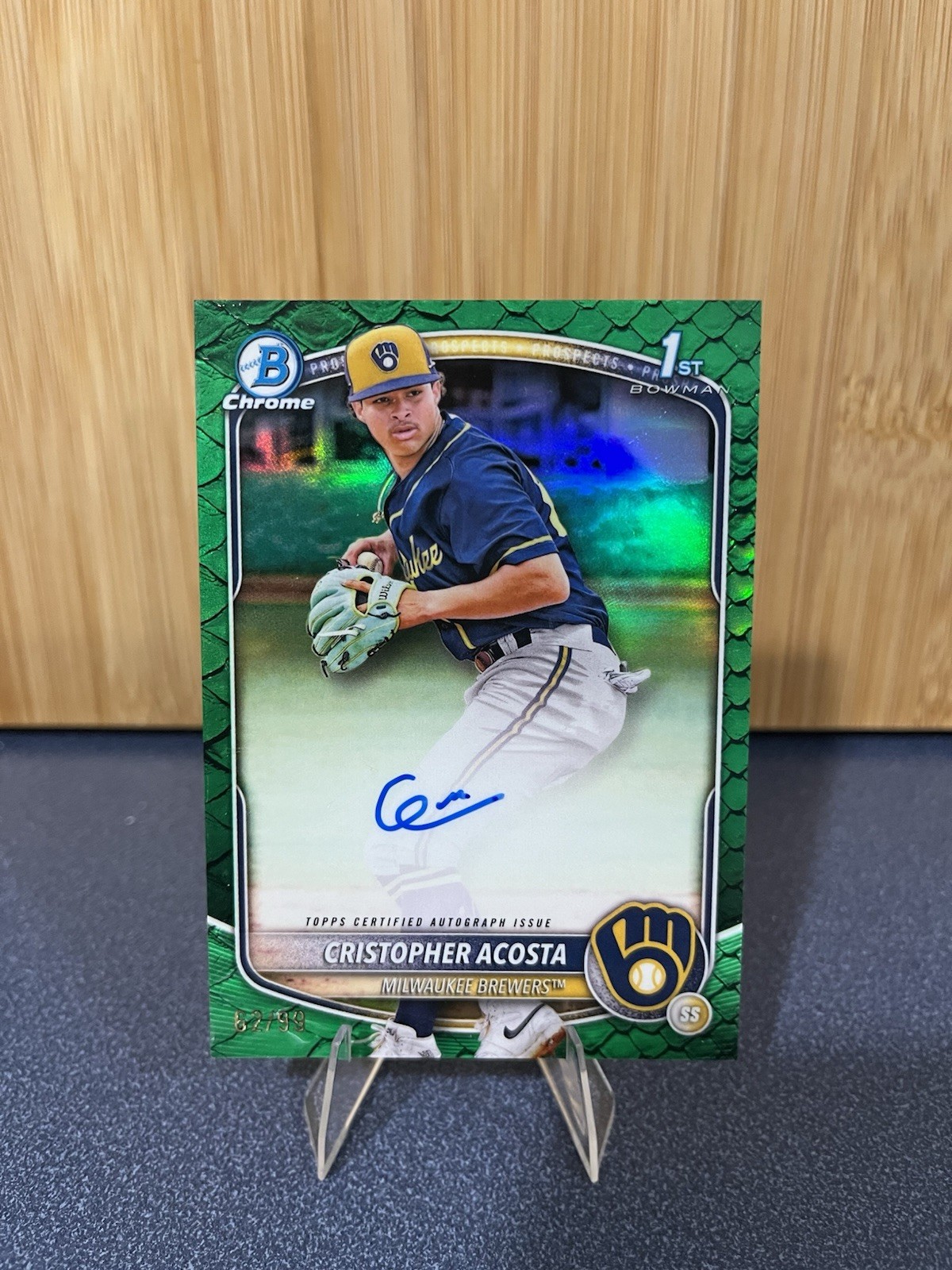 2025 Bowman Chrome Cristopher Acosta GREEN Rep 1st Auto, /99, Brewers, #CPA-CAC