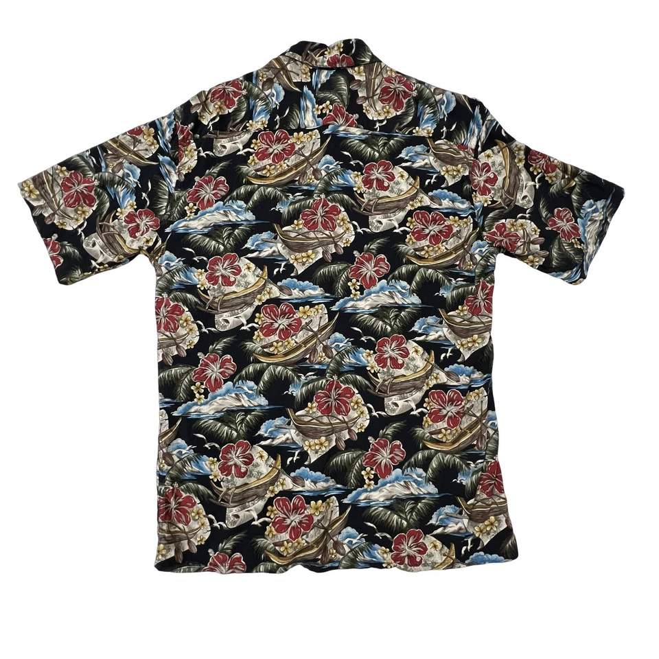 Camisa Hawaiana De Colección Hibisco Media Luna Bahía Para Hombres Mediana Abotonada Rayón Foto 3 de 4