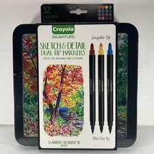 Crayola Signature Sketch & Detail Dual-Tip Markers Tin 16 Count Assorted Colors