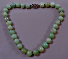 COLLIER JADE SUPERB CHINESE EMERALD GREEN JADE JADEITE BEAD NECKLACE SILVER OLD