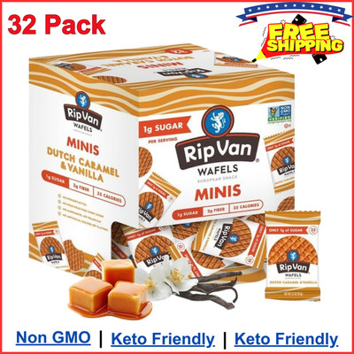 Rip Van Wafels Dutch Caramel Mini Stroopwafels, Low Carb Snacks, Non GMO 32 pack