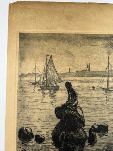 EMIL WESTMAN (1894-1935) The Little Mermaid Statue Etching Signed Print 16x11” - Picture 3 of 10