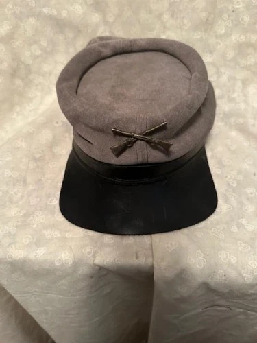Vintage Bick Confederate CivilWar Leather Suede Reenactment Kepi Cap Hat Vintage