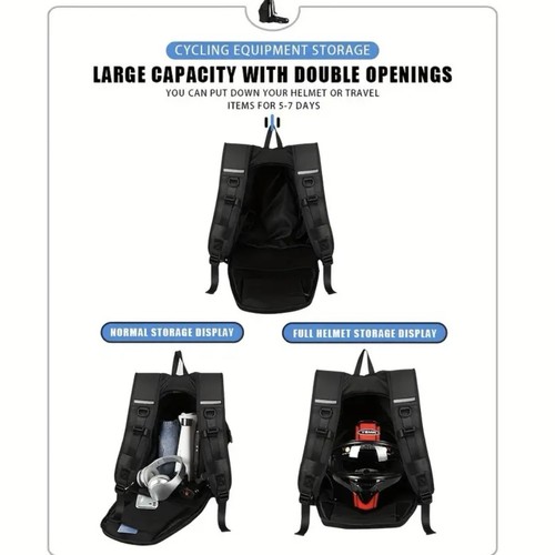 SMD Motorcycle Helmet Backpack With Reflective Strips Black Soft She’ll Waterpr - Picture 4 of 5