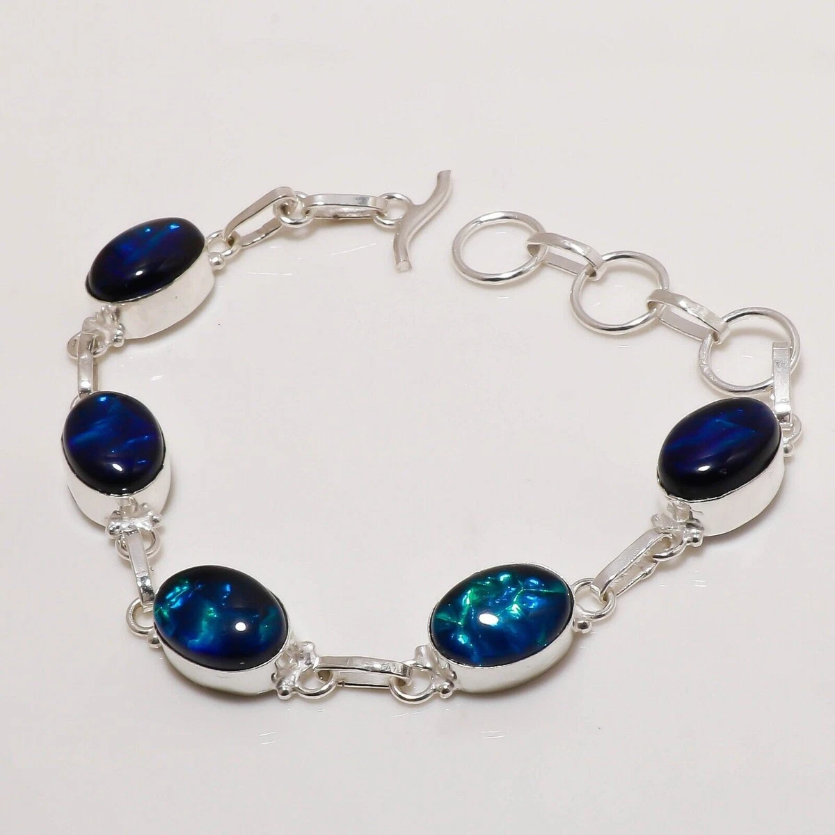 Collana Ciondolo Argento Con Opale Di Fuoco Blu Lab-Creato - Forma Pera 15x9 Mm - Gioiello Donna