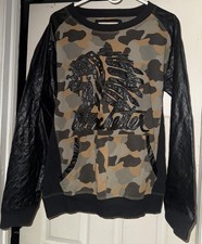 Winchester Sweatshirt Mens Large Camo Black Quilted Faux Leather Sleeves