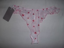 Missguided womens XS/fit girls 10-12 heart print ruffle mesh thong panties pink