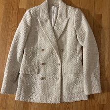 New H M White Tweed double breasted Jacket/blazer Sz. XS