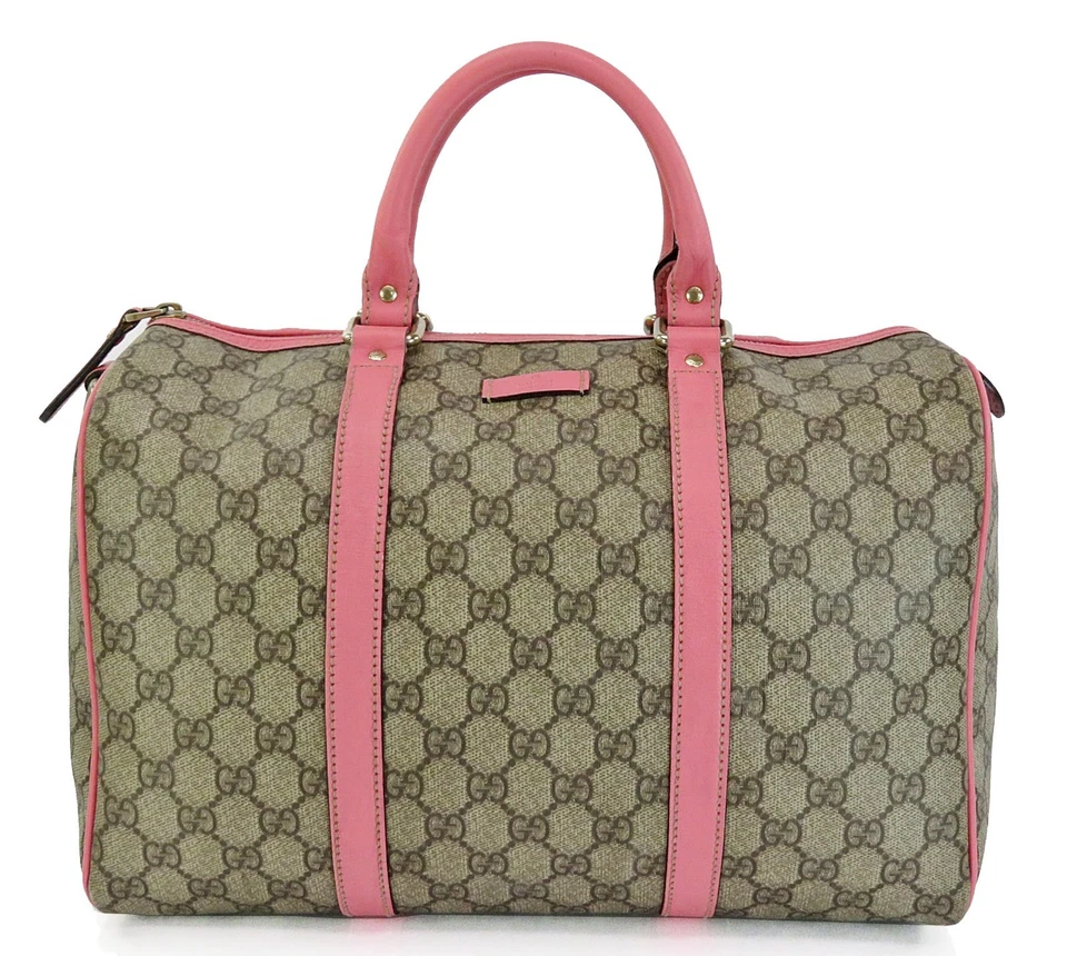 Authentic GUCCI Brown GG PVC Canvas and Pink Leather Boston Hand Bag #62140 - Image 2 of 4