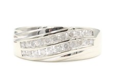 Men's Curved 0.65 Ctw Round Diamond 10KT White Gold 2-Row Wedding Band Ring 4.3g