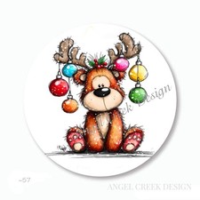 CUTE MOOSE BEAR CHRISTMAS ORNAMENTS SCRAPBOOK STICKERS ENVELOPE SEALS FAVORS