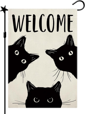 #ad #ad Black Cat Garden Flag Halloween Garden Flag Welcome Yard Flag Double Sided Burla $16.87