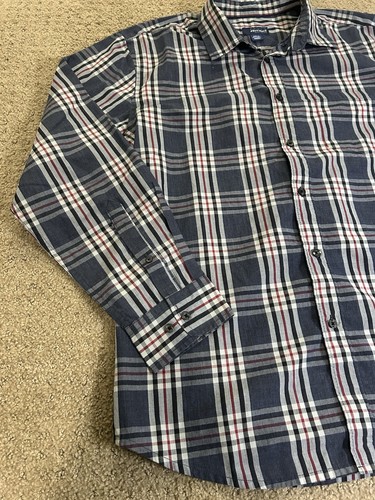 Basic Editions Easy Care Men's Large Plaid Long Sleeve Button Down Shirt - Picture 3 of 7