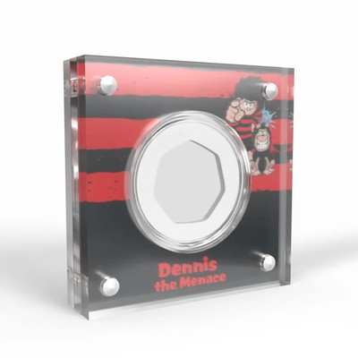 75 Jahre Dennis die Bedrohung 50p Acryl Münzvitrine Halter