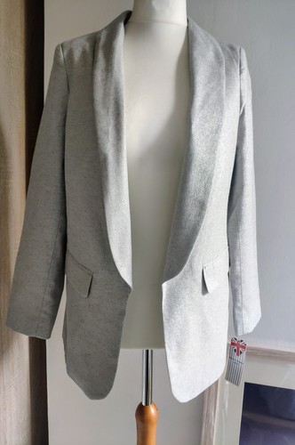 Helene Berman White Silver Grey Lurex Shawl Collar Tuxedo Blazer/Jacket UK14 BNW - Picture 7 of 7